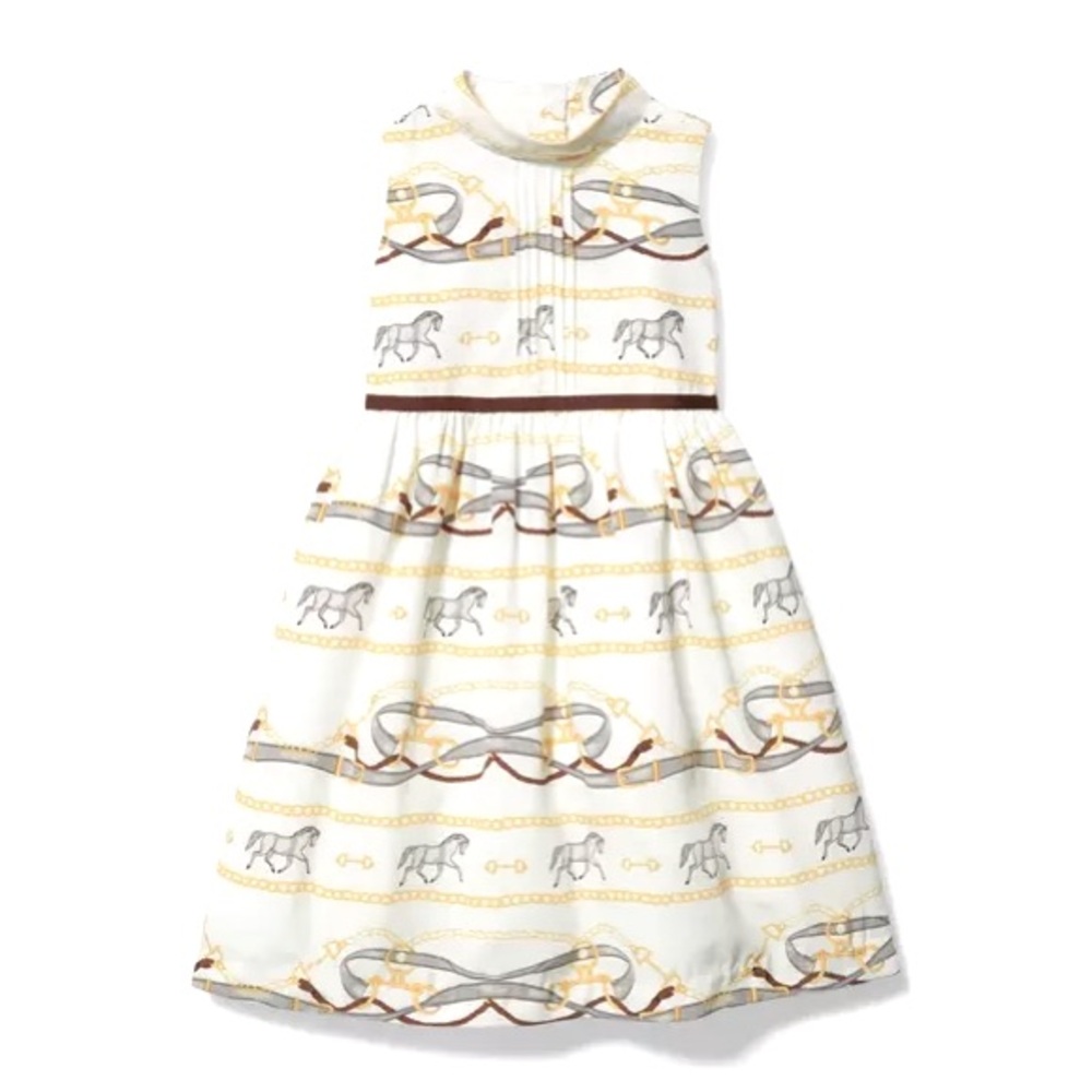 Janie & Jack Dress| Girl Ivory Classic Horse Scarf Print Sleeveless Formal Dress - Picture 2 of 6